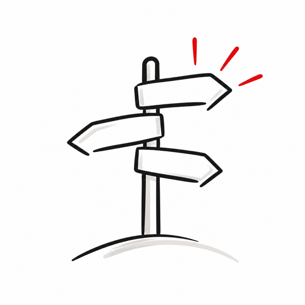minimalist wegweiser skizze mit roten akzenten