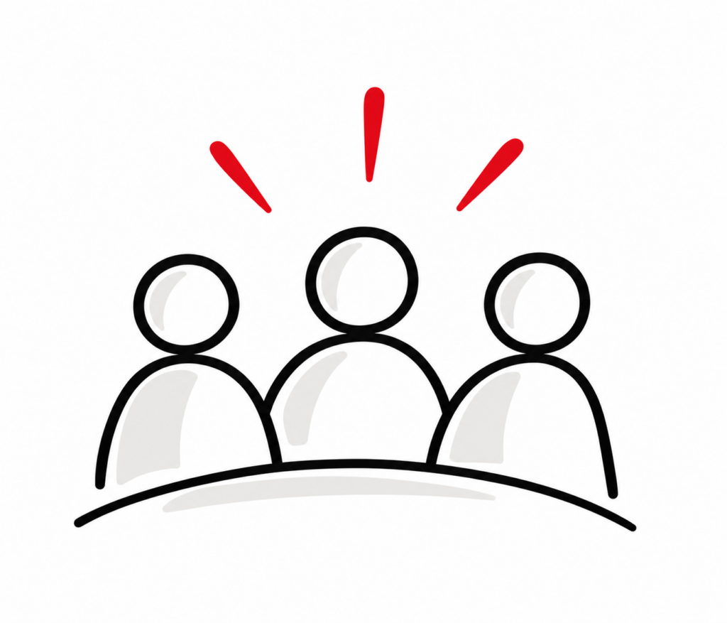 minimalistische gruppe mit roten akzenten