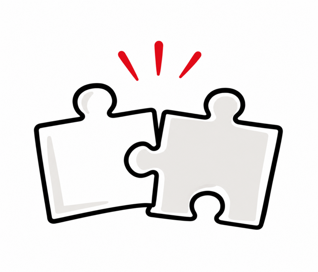 verbundene puzzleteile mit roten funken
